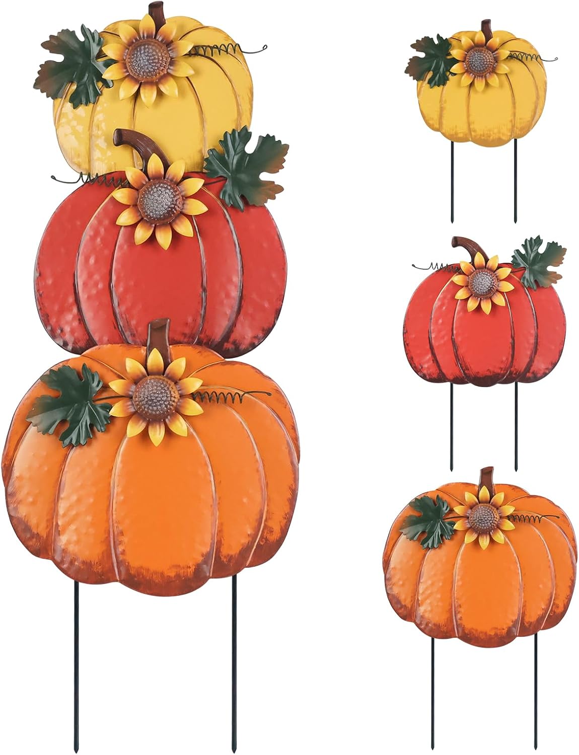 Decorative Garden Stakes - PHITRIC Fall Decorations for Home Outdoor, Decorative Garden Stakes with 3 Pumpkins for Fall Decor, Metal Yard Signs for Outside Garden Yard Lawn Porch Lawn Thanksgiving Decorations