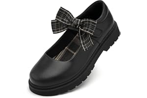 Stelle School Shoes for Girls Mary Jane Uniform Dress Shoes Detachable Bow Chunky Ballerina