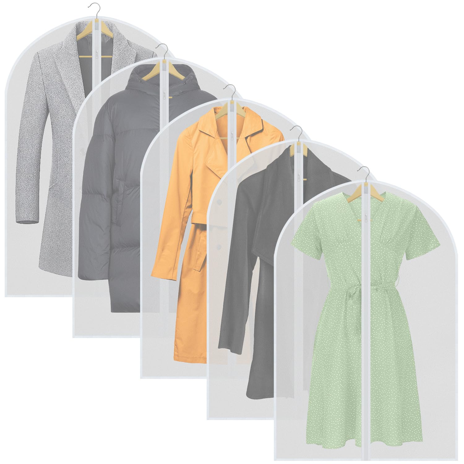 Ulife Mall Garment Bags, 5 Pcs Clothes Covers Bags with Zip PEVA Suit Cover Translucent DustProof MothProof Dress Cover Bag Reusable Storage Bag for Men Women 60X120CM