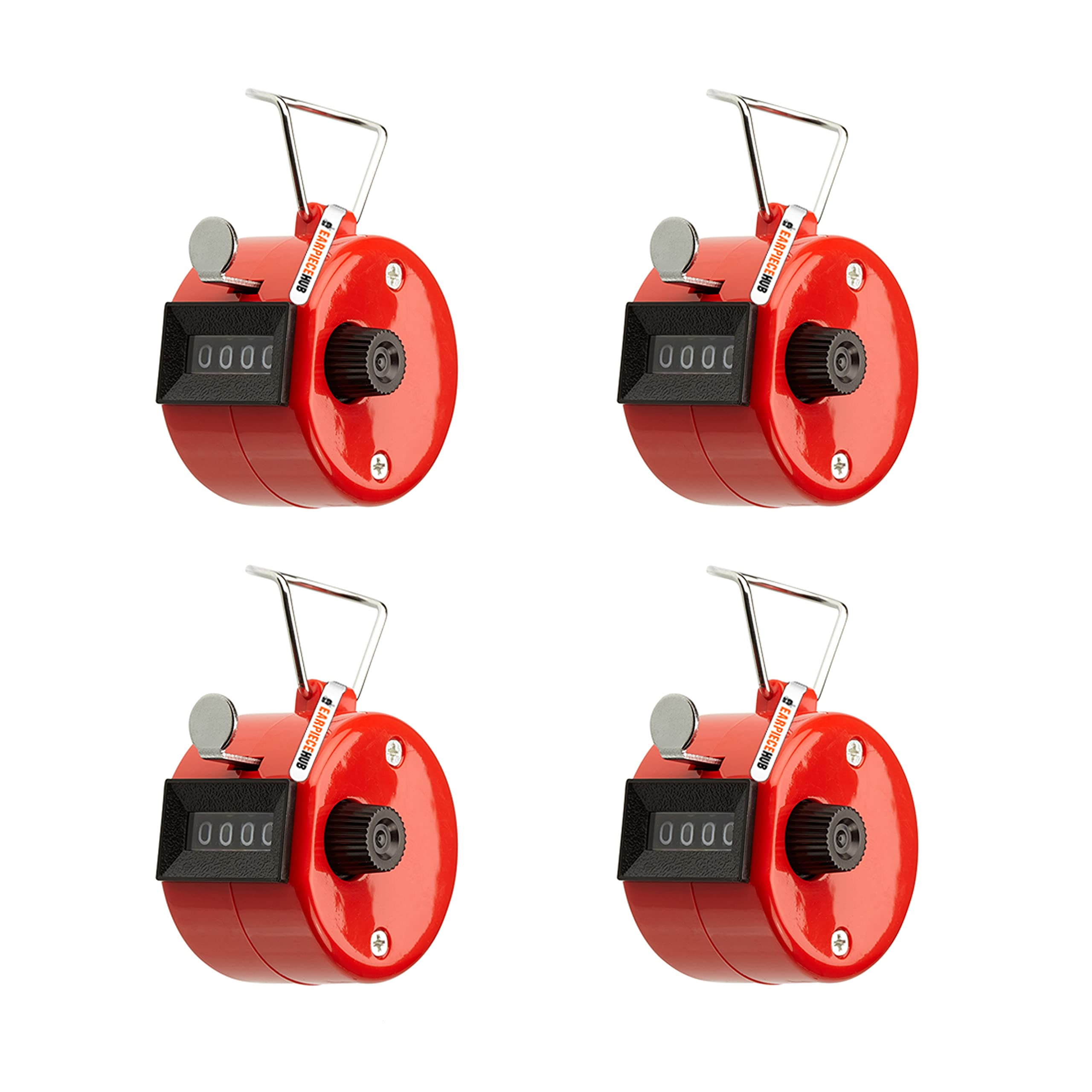 Earpiece Hub 4 x Hand Tally 4 Digit Counter Clicker for Sport Stadium Coach and Other Event - Red