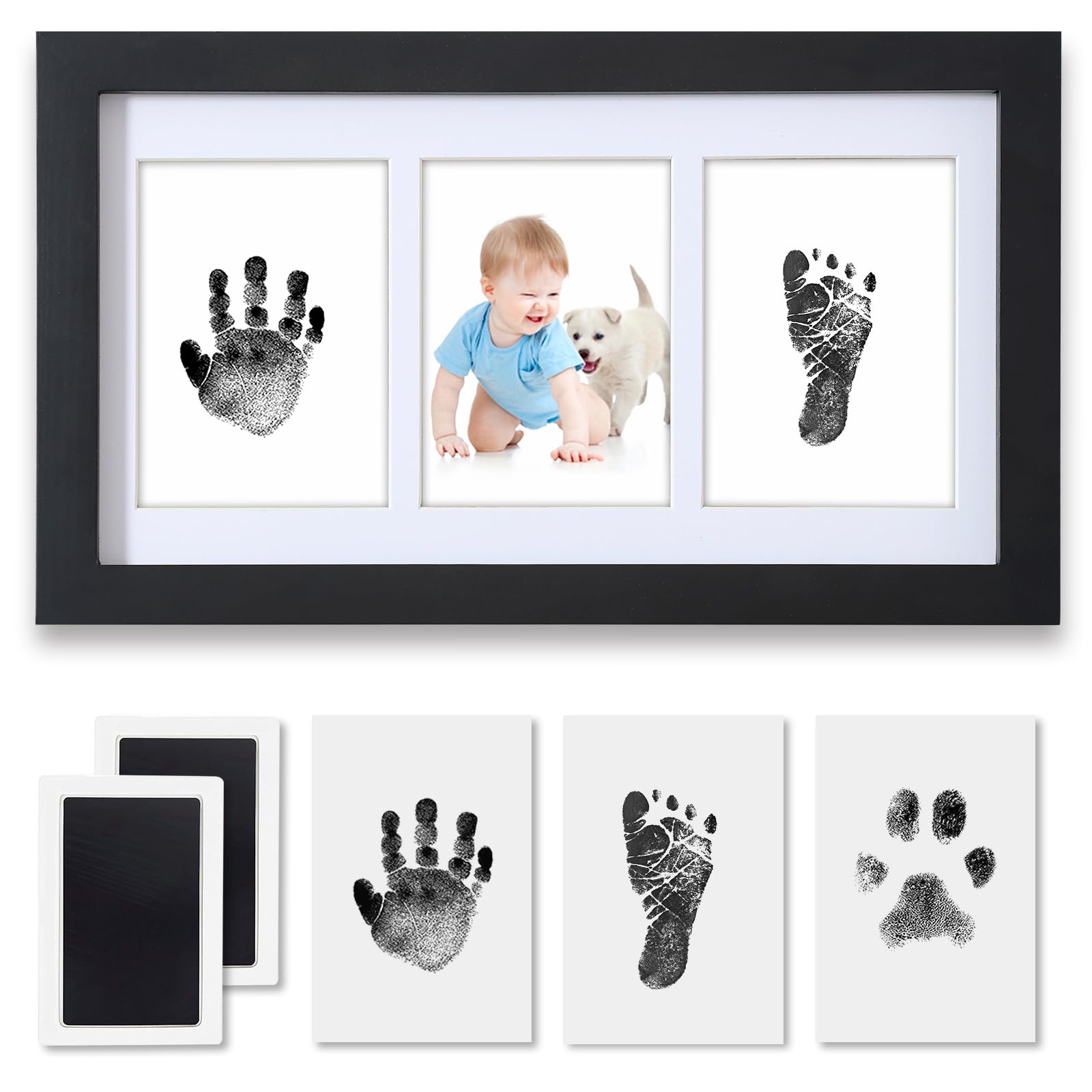 PewinGo Baby Handprint and Footprint Kit - Framed Photo Kit with Clean-Touch Ink Pad - Perfect Baby Gift - Black
