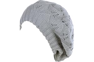 BE YOUR OWN STYLE BYOS Women Mid-Weight Slouchy Leafy Cutout Crochet Soft Knit French Beret Hat