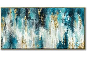 UTOP-ART Turquoise Abstract Canvas Painting Wall Art: Hand Painted art Modern Picture Navy Blue Teal Artwork for Living Room decor (48'' x 24'' Framed)