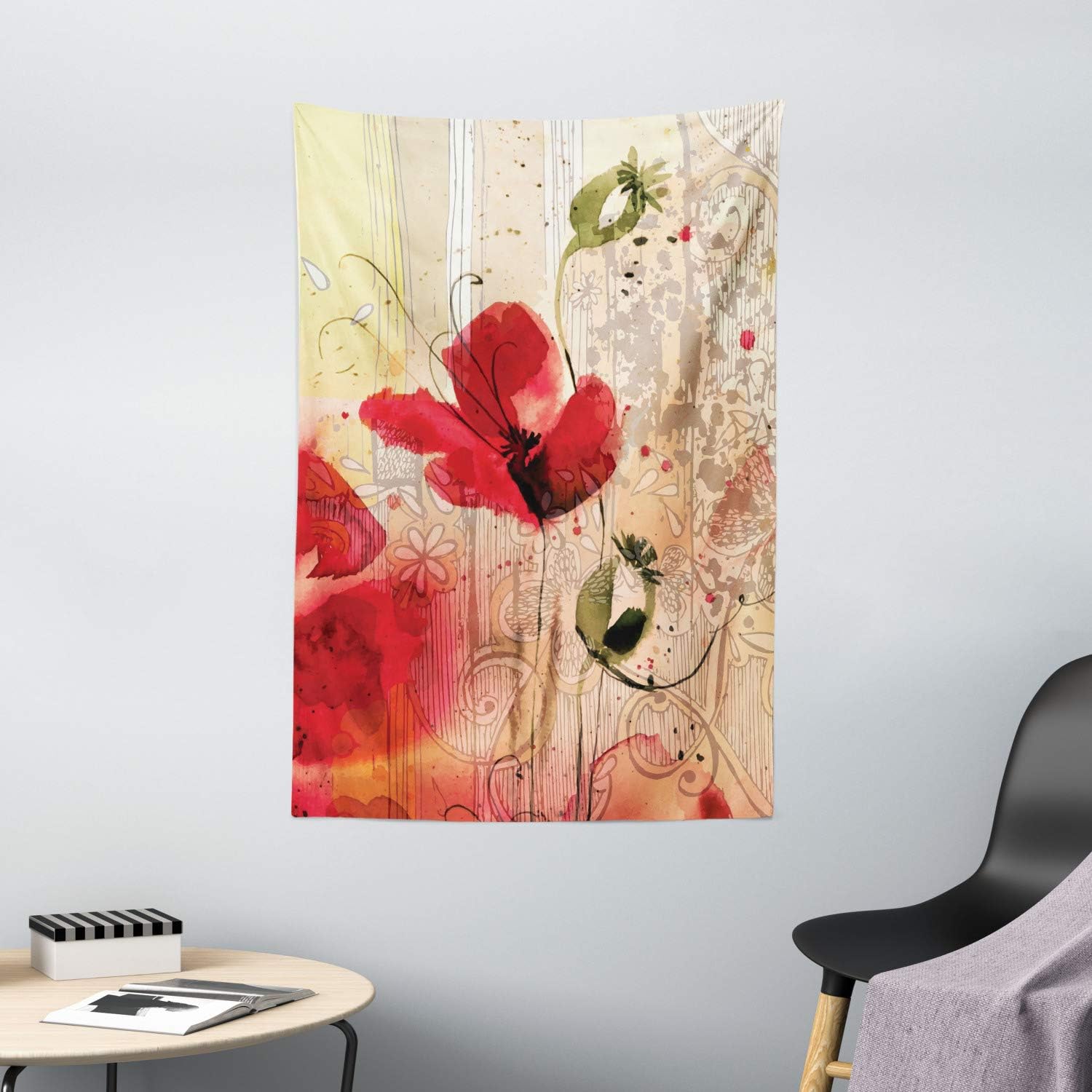 Amazon Com Ambesonne Flower Tapestry Red Poppy Flower Paint