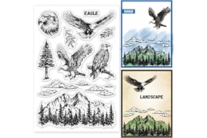 GLOBLELAND Eagle Landscape Clear Stamps Mountain Peak Forest Scenery Silicone Stamp Seals Leaves Clouds Transparent Stamps for DIY Scrapbooking Cards Making Photo Album Journal
