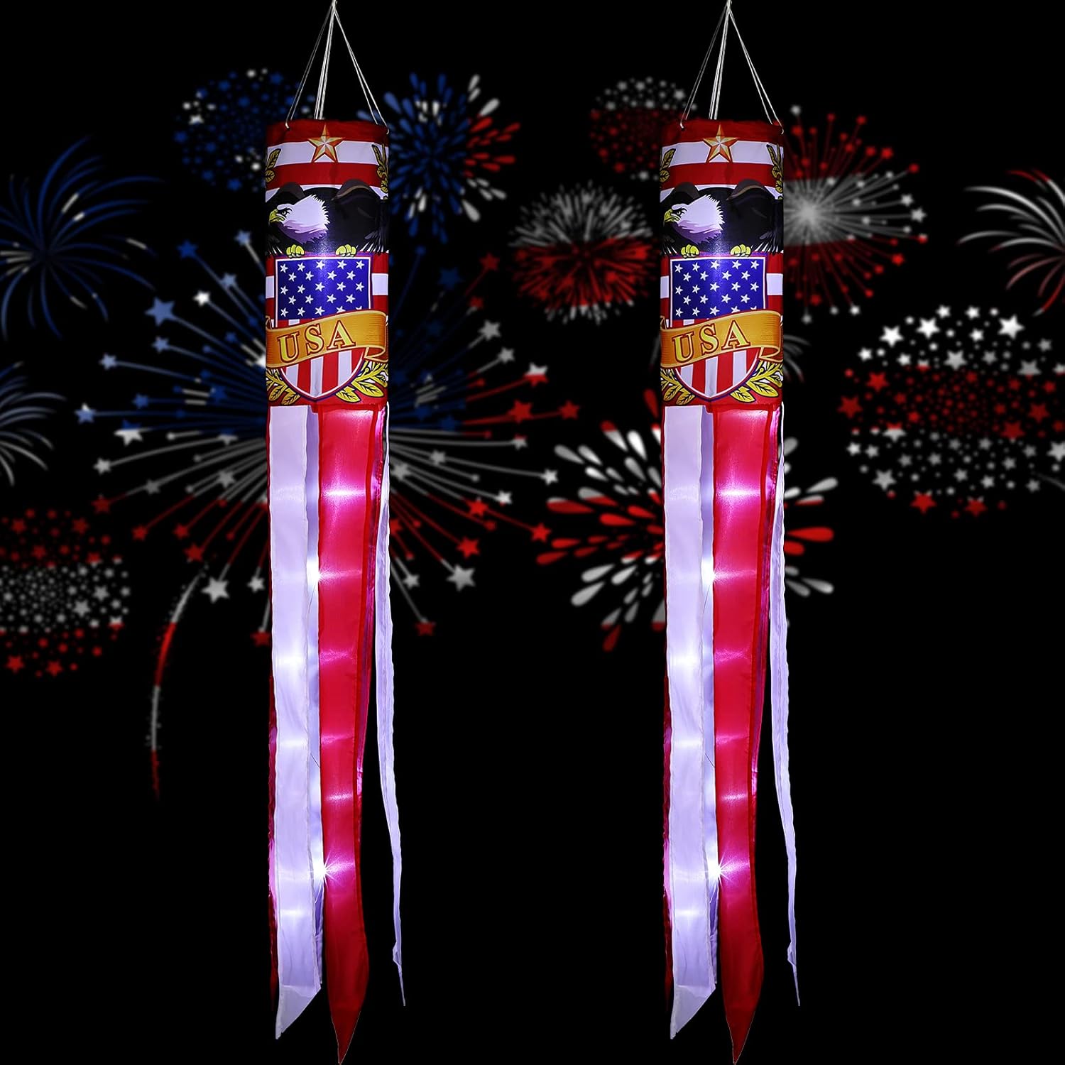 2 Pieces 40 Inch American Flag Windsock US Eagle Stripes Windsock Outdoor Hanging Decorative