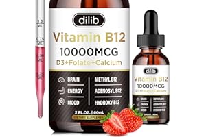 DILIB Vitamin B12 Liquid Drops Sublingual 10000 mcg, Triple B-12 Complex Supplement, Methyl & Methylcobalamin Blend for Women & Men, Mood & Energy Booster, Methylated B 12 for Metabolism & Health Support