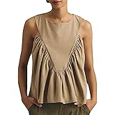Tanming Womens Sleeveless Peplum Top Swing Tank Loose Fit Back Button Casual Blouse Ruffled Shirts