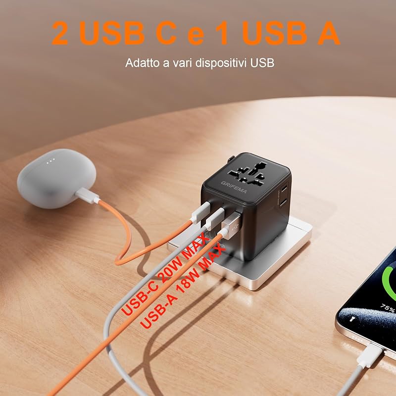 Adattatore universale da viaggio 5 in 1 20W PD — foto 3 di 8