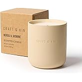 Craft & Kin Scented Candles | Soy Blend with Cotton Wick | Long-Lasting Holiday Candle, 40-Hour Burn | Ceramic Jar, Perfect & Winter Candles Home Scent (10 oz, Neroli & Jasmine)