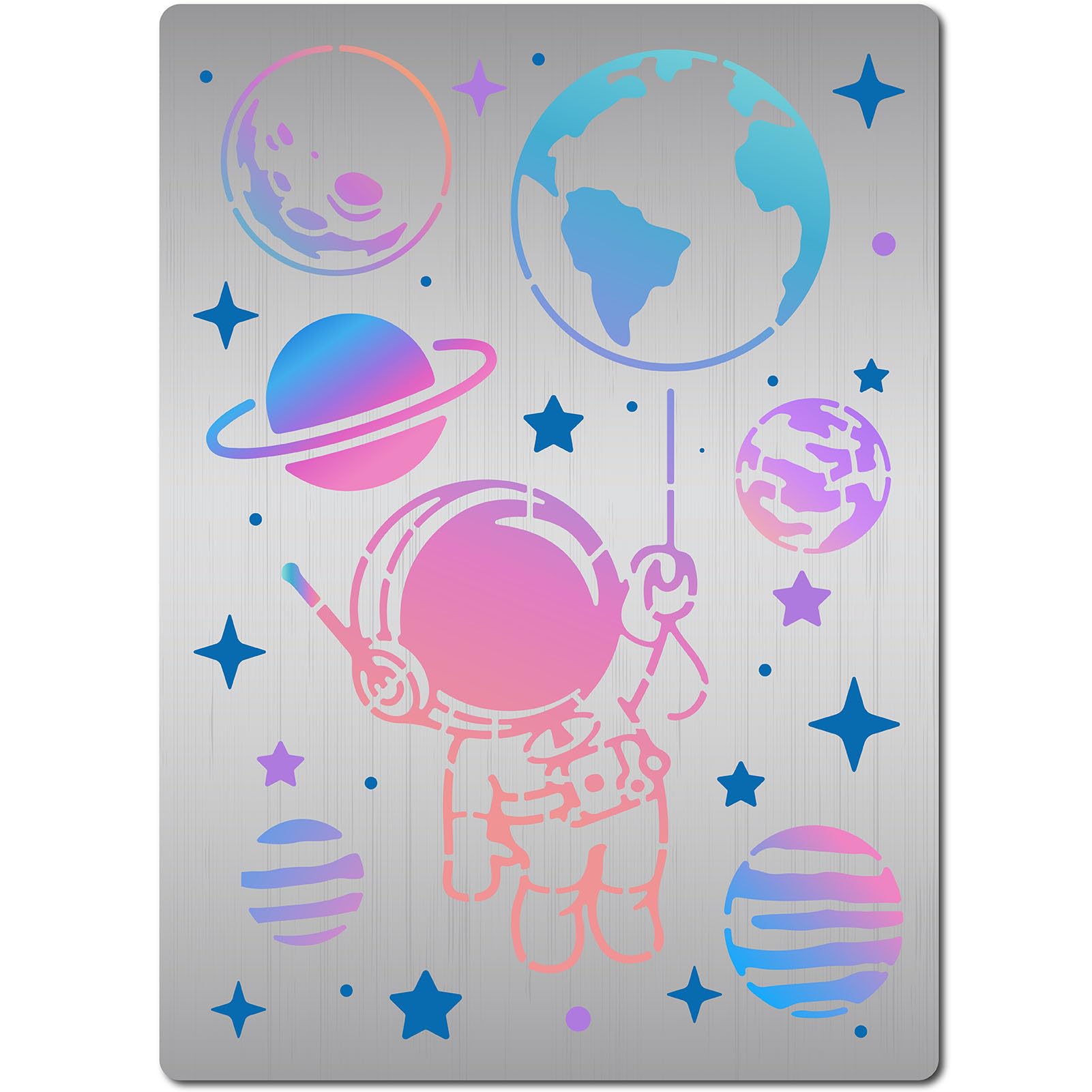 GORGECRAFT Astronaut Stencils Outer Space Theme Metal Drawing Painting Stencil Planet Earth Star Stainless Steel Template for Painting on Wood Floor Wall Tile Scrapbooking DIY Crafts 19x14cm