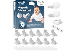 Blessimo® 12 Pack Magnetic Cabinet Locks Baby Proofing with 12 locks and 2 Keys - Child Locks For Kitchen, Cabinets and Drawers - 3M Adhesive Easy Installation