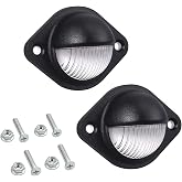 Justech 2PCS 3LED Round License Plate Lights, 12V 24V Black Tag Lamp | IP65 Water Shock Resistant, Super Bright LEDs, Universal Fit with 4 Screws for Trailers, Trucks, Vans, RVs, Caravans