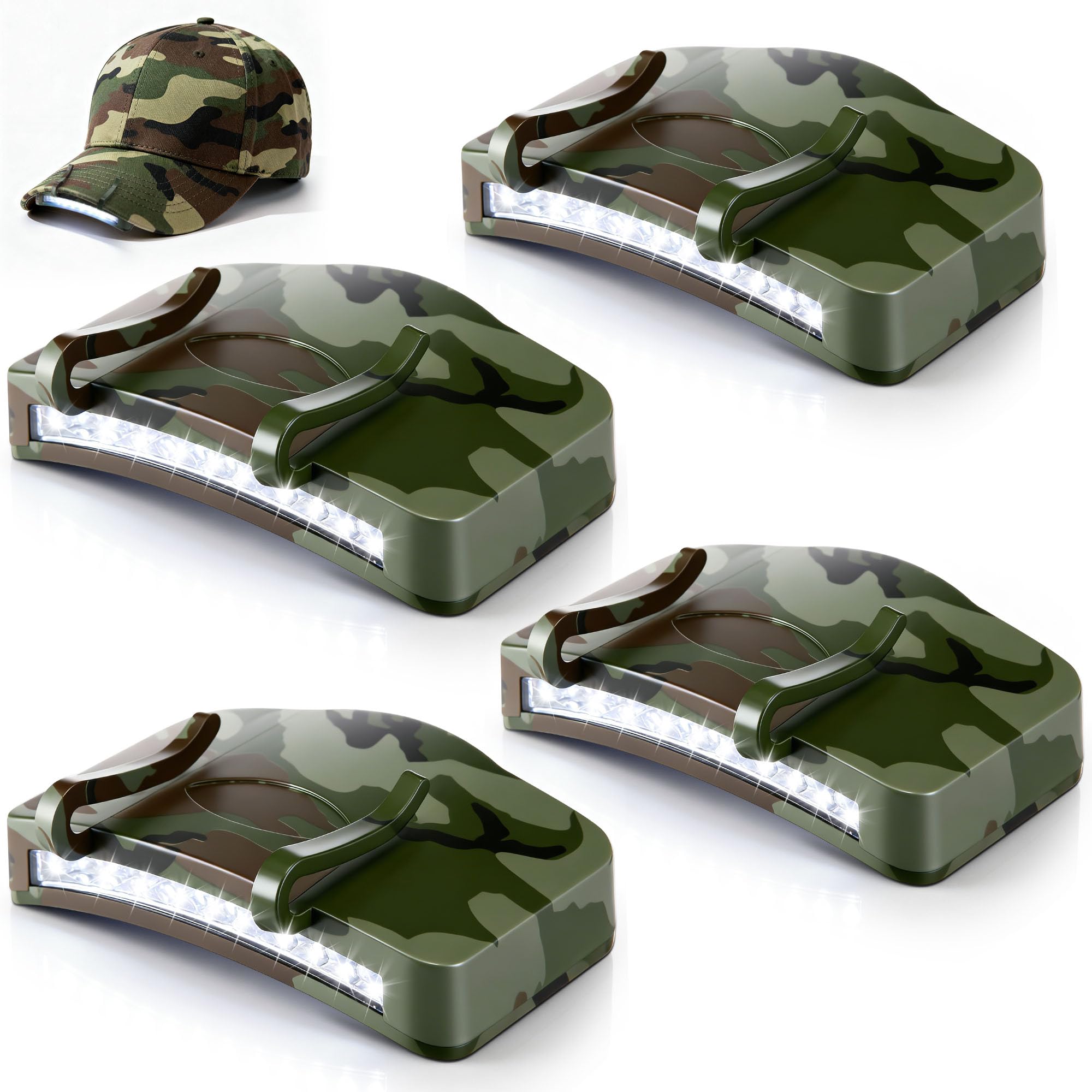 Photo 1 of Avenuebool 4 Pack Camo Cap Lights, 11 LED Hat Lights Clip On Powered by AAA, Lightweight Hat Flashlight, Clip On Headlamp for Camping, Hiking, Hunting, and More Outdoor Activities