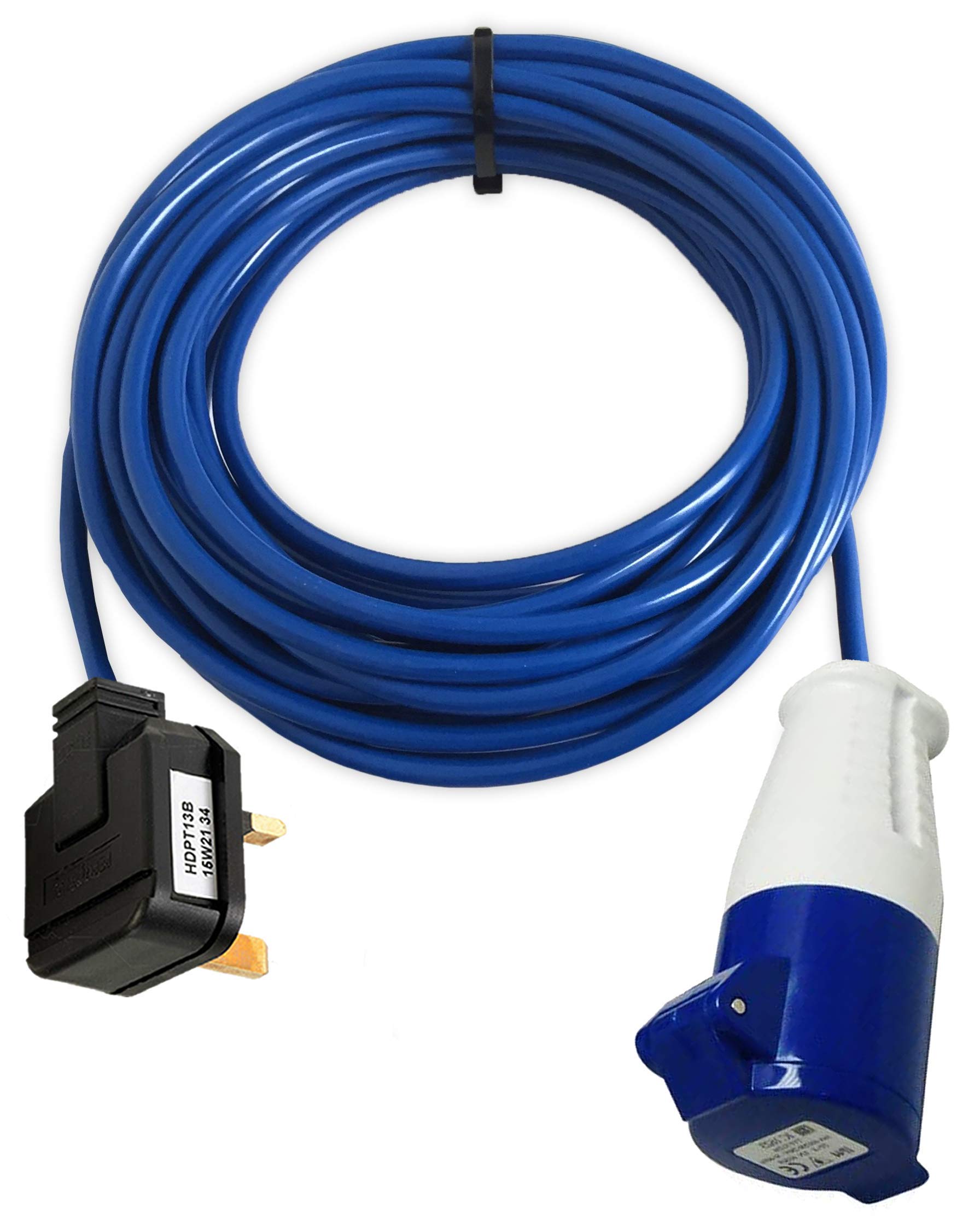 13A PLUG TO 16A BLUE SOCKET EXTENSION LEAD 5M 10M 15M 25M CARAVAN EVENT ADAPTER (15 Metre)