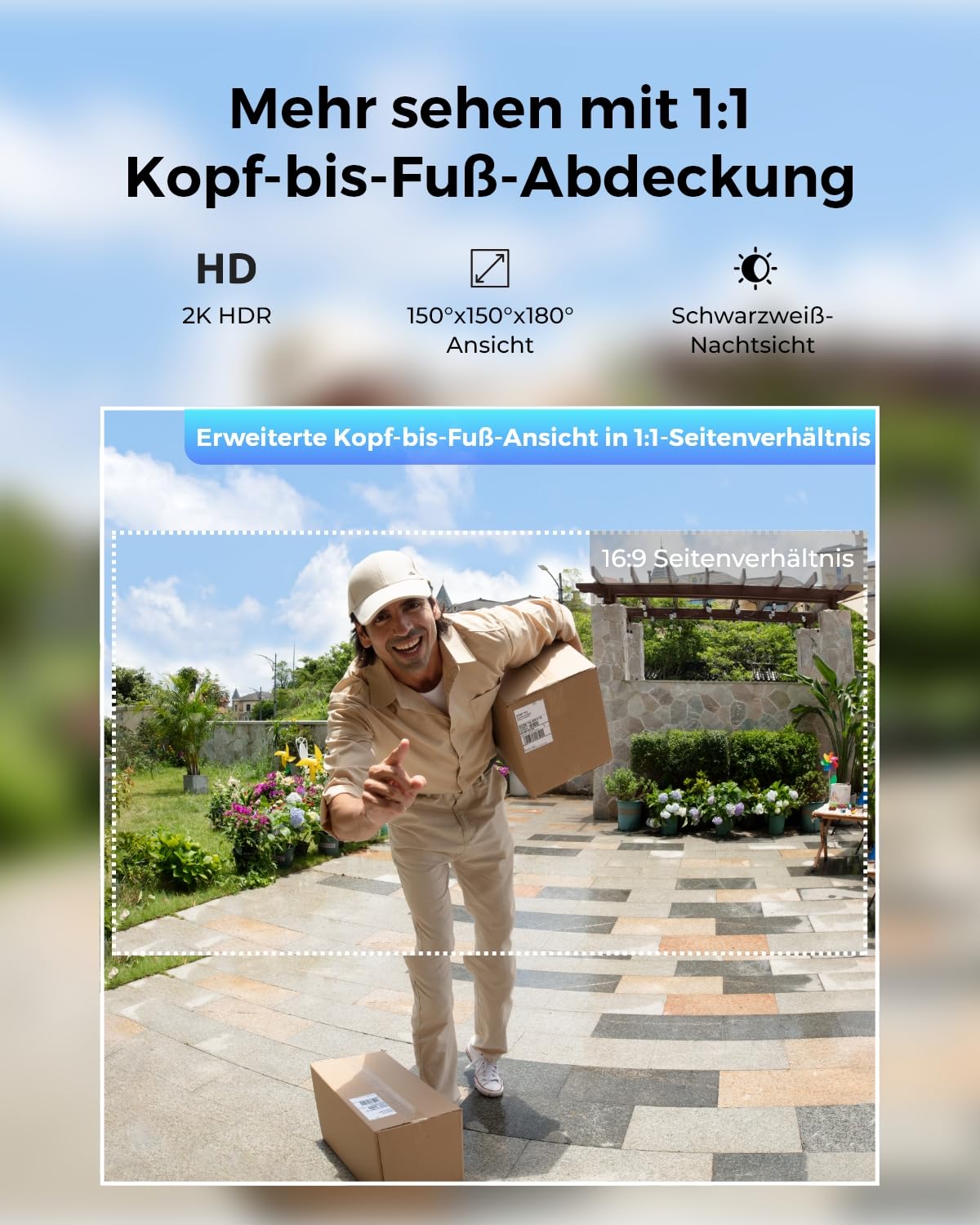 Reolink Video Doorbell, 2K Akku Türklingel mit Cam, 1:1 Kopf-bis-Fuß-Sicht 3
