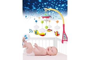UNIH Baby Crib Mobile with Lights and Music, Moon and Stars Projection for Infants