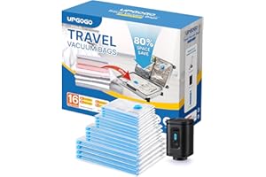 UPGOGO Combo 16 Pack Travel Vacuum Bags with Portable Electric Pump, Space Saver Vacuum Storage Bags for Clothing and Luggage, Travel Essentials