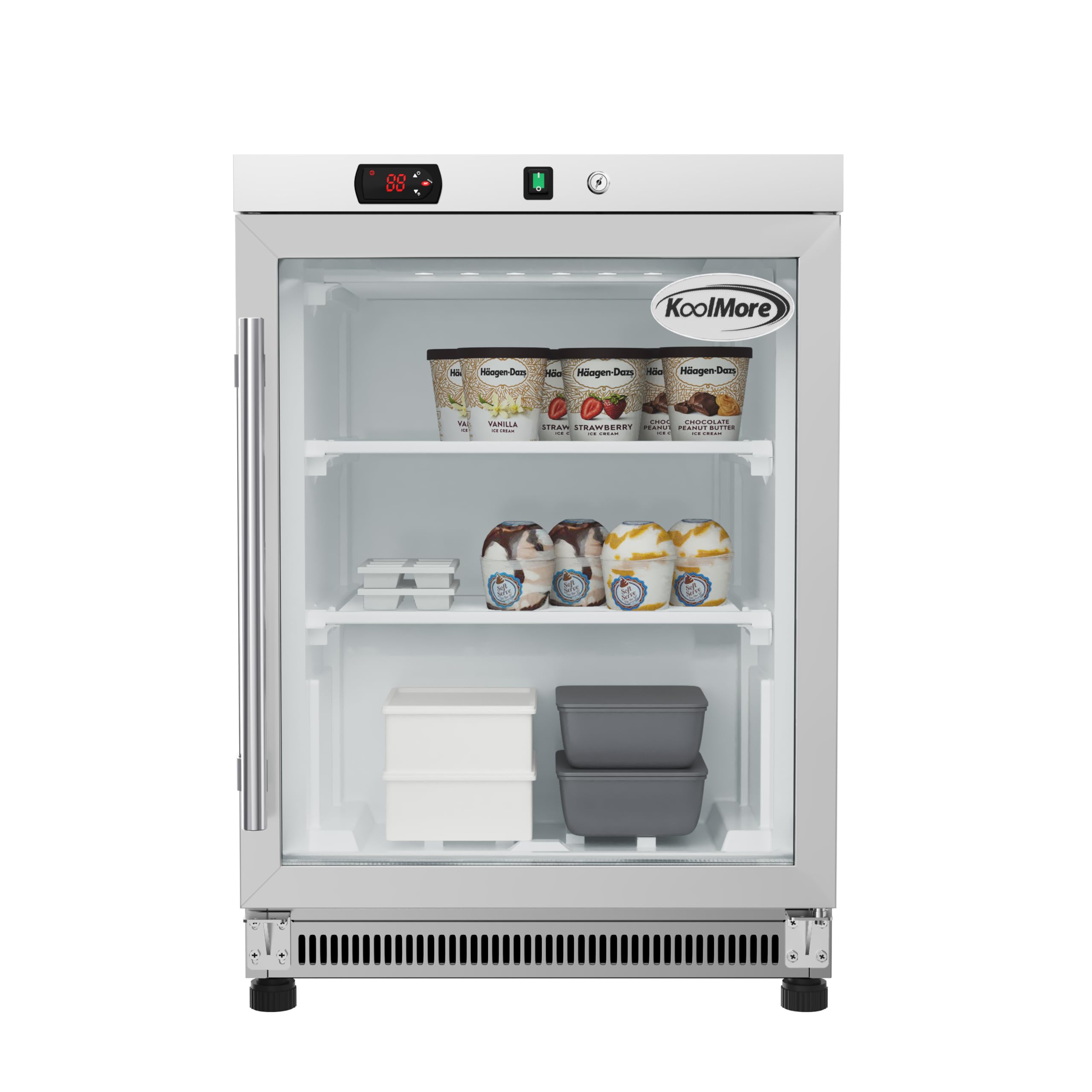 Photo 1 of **MAJOR DAMAGE**
KoolMore 24 in. Commercial Manual Defrost Countertop Display Freezer in White with Stainless Steel and Glass Door, 4.6 Cu. ft. (KM-MDF46GD)
*See Clerk Notes*