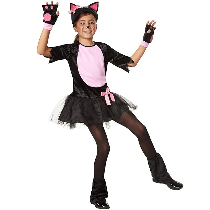 dressforfun 900472 - Mädchenkostüm pinkes Samtpfötchen, Katzenkostüm aus Plüsch mit rosafarbenen Akzenten