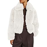 Tankaneo Womens Cropped Faux Fur Jacket Shaggy Lapel Zip Up Winter Coats Fuzzy Warm Outerwear