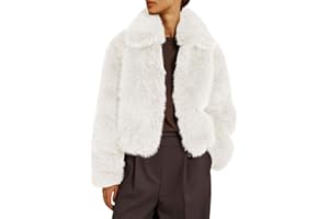 Tankaneo Womens Cropped Faux Fur Jacket Shaggy Lapel Zip Up Winter Coats Fuzzy Warm Outerwear