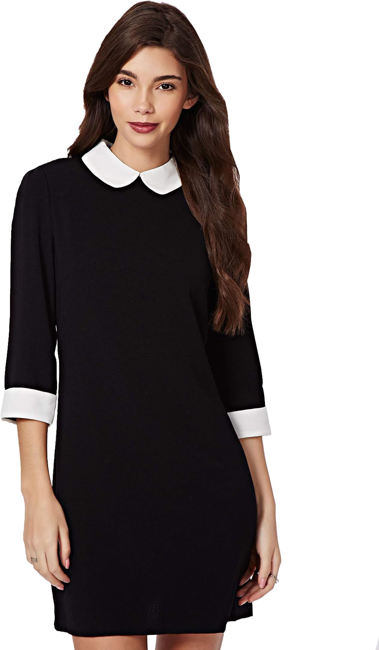 FuturaLondon Womens 3/4* Sleeve Monochrome* Black Skater Casual Block Shift Peter Pan Collar Dress (16)