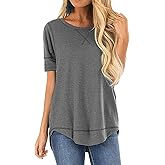 JomeDesign Summer Tops for Women Short Sleeve Side Split Casual Loose Tunic Top