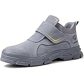 GLANOUDUN Steel Toe Boots for Men Slip on Work Boots for Men Comfortable Safety Boot Indestructible Construction Footwear Laceless Men's Steel Toe Shoes Mid Top Work Shoes