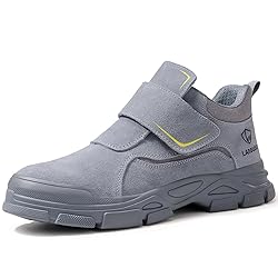 GLANOUDUN Steel Toe Boots for Men Grey Slip On
