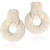 ATIMIGO Handmade Statement Raffia Earrings Cute Boho Rattan Dangle Earrings Lightweight Straw Wrap Summer Drop Dangling Earrings for Women