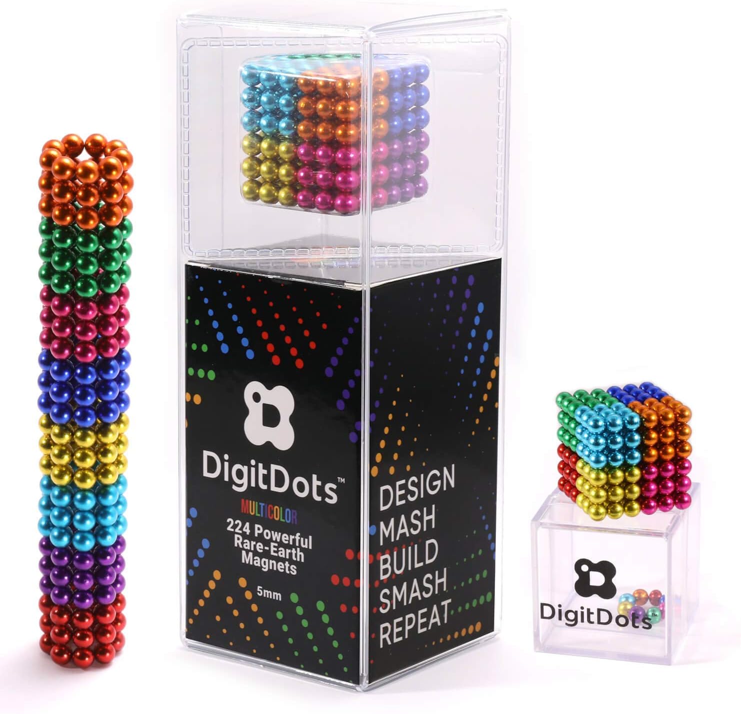 Brainspark DigitDots Multi Colored 224 Pieces 5mm Magnets 8 Colors The Original Adult Fidget Toys Rare Earth Magnets Desk Toys Desk Games Magnet Toys Stress Relief Toys