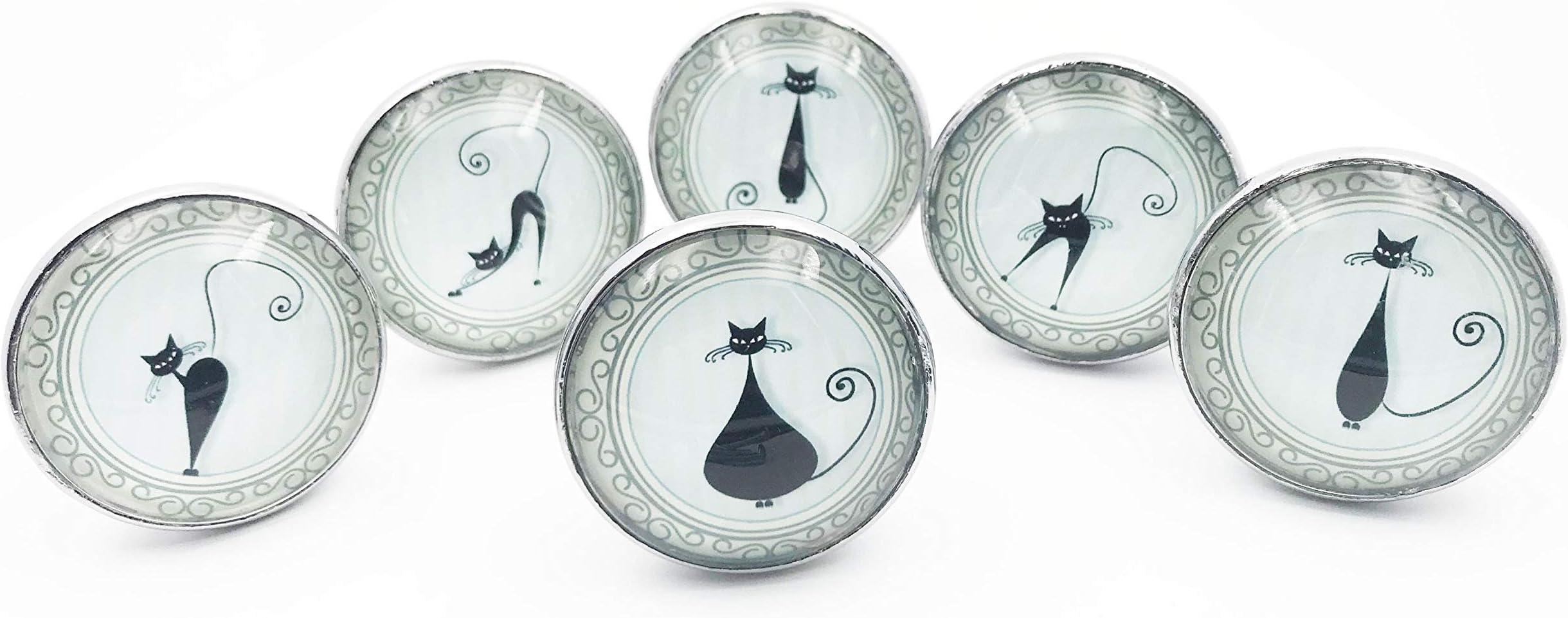 Set of Kitty Cat Themed Drawer Pulls, Cabinet Pulls, Dresser Knobs - Set of 6 Knobs