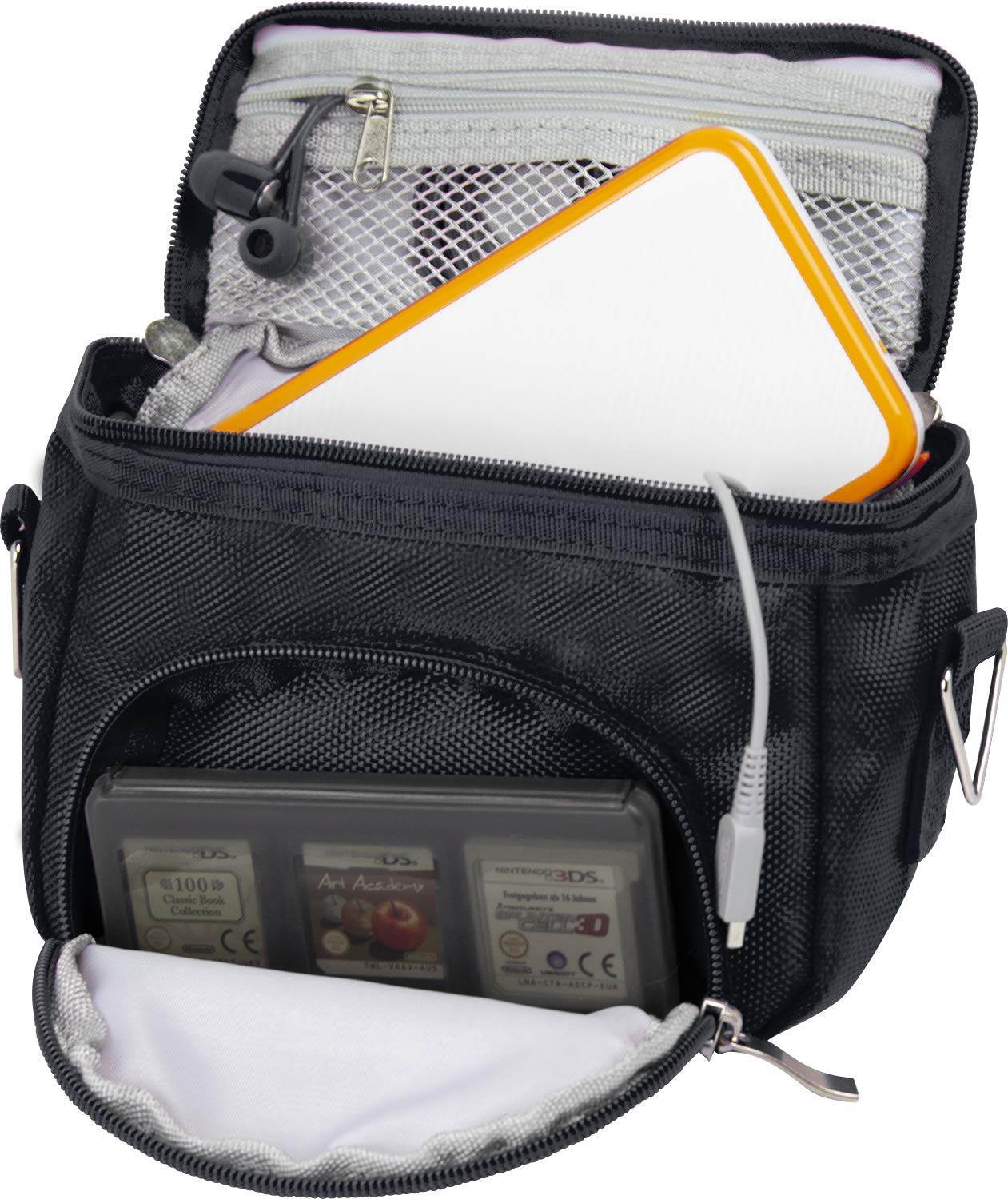 Orzly 2dsxl XL, DS Lite DSI XL 2ds 3ds 3ds XL Carry Case with Additional Pockets for DS Mains Charger. Designed to fit All handhelds from Nintendo to Offer Protection and Style - Black