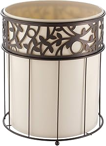 iDesign Vine Metal and Plastic Wastebasket Trash Can Garbage Can for Bathroom, Bedroom, Home Office, Kitchen, Patio, Dorm, College, Vanilla Tan and Bronze
