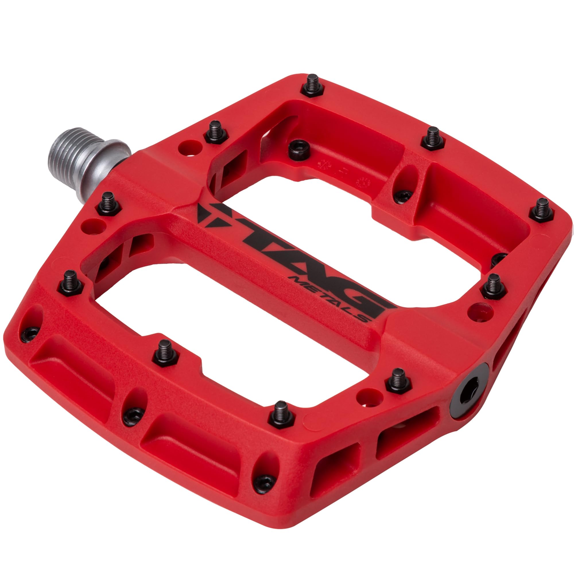 TAG Metals T3 Nylon MTB Pedals 9/16" Axle – Durable, Lightweight Platform Pedals with Anti-Slip Pins, Ideal for Mountain Biking and BMX (Red)