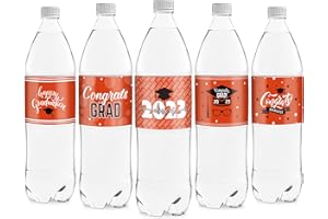 AKEROCK 50 PCS Graduation Water Bottle Labels, Class of 2023 Graduations Stickers, Congrats Grad Wrappers for Wine Bottles and Cups Party Supplies - Orange