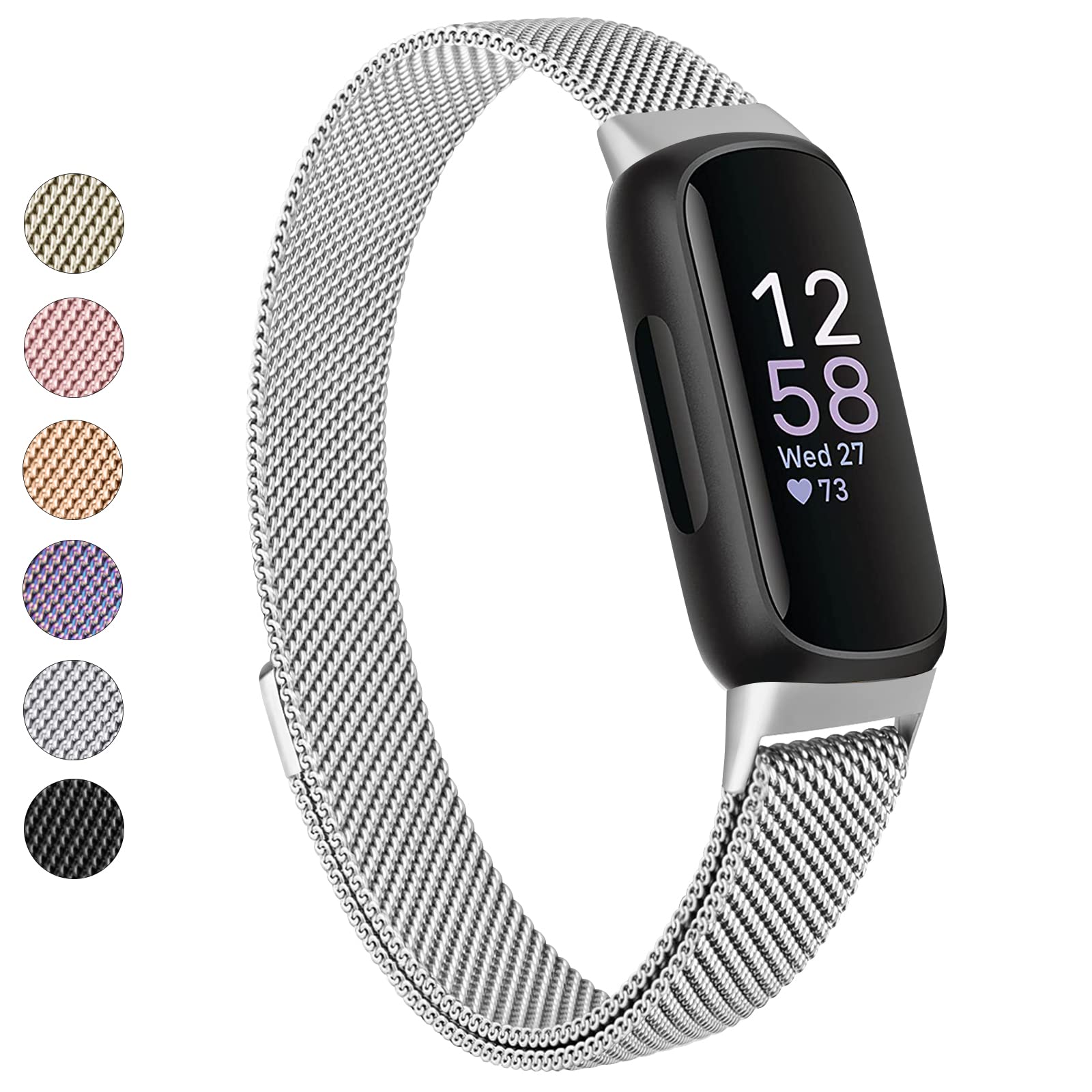 Photo 1 of Vanjua for Fitbit Inspire 3 Bands Women Men, Stainless Steel Metal Mesh Loop Adjustable Magnetic Wristband Replacement Straps Compatible with Fitbit Inspire 3 Fitness Tracker (Silver)