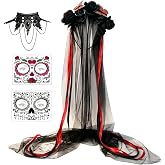 Piawiay Day of the Dead Flower Headband with Long Veil and Ribbon Streamers | Large Flowers, Halloween Cosplay, Costume Headpiece, Party Accessory, Veil Included