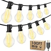 Larkvue 100FT Outdoor String Lights, Patio Light with 32 A39 Bulbs, Black | Plug in, Dimmer not included, Waterproof, Shatterproof, Extendable, LED Hanging Lamp for Indoor Outside Decor, Warm White