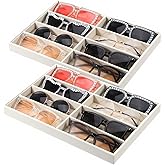 MAQUITA 2 Pcs Drawer Sunglass Organizer, Velvet Sunglass Display Tray, Scratch-Free 8-Slot Sunglasses Case for Drawer, Women Men Eyeglasses Watches Jewelry Display (13.8" x 9.4" x 1.2", Beige)