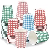PUREZON 100 Pcs 9 oz Paper Cups, Gingham Paper Drinking Cups, 4 Colors Disposable Plaid Checkered Cup, Gingham Coffee Cup for Hot Cold Beverage, Birthday, Baby Shower, Picnic, Wedding, Party Supplies