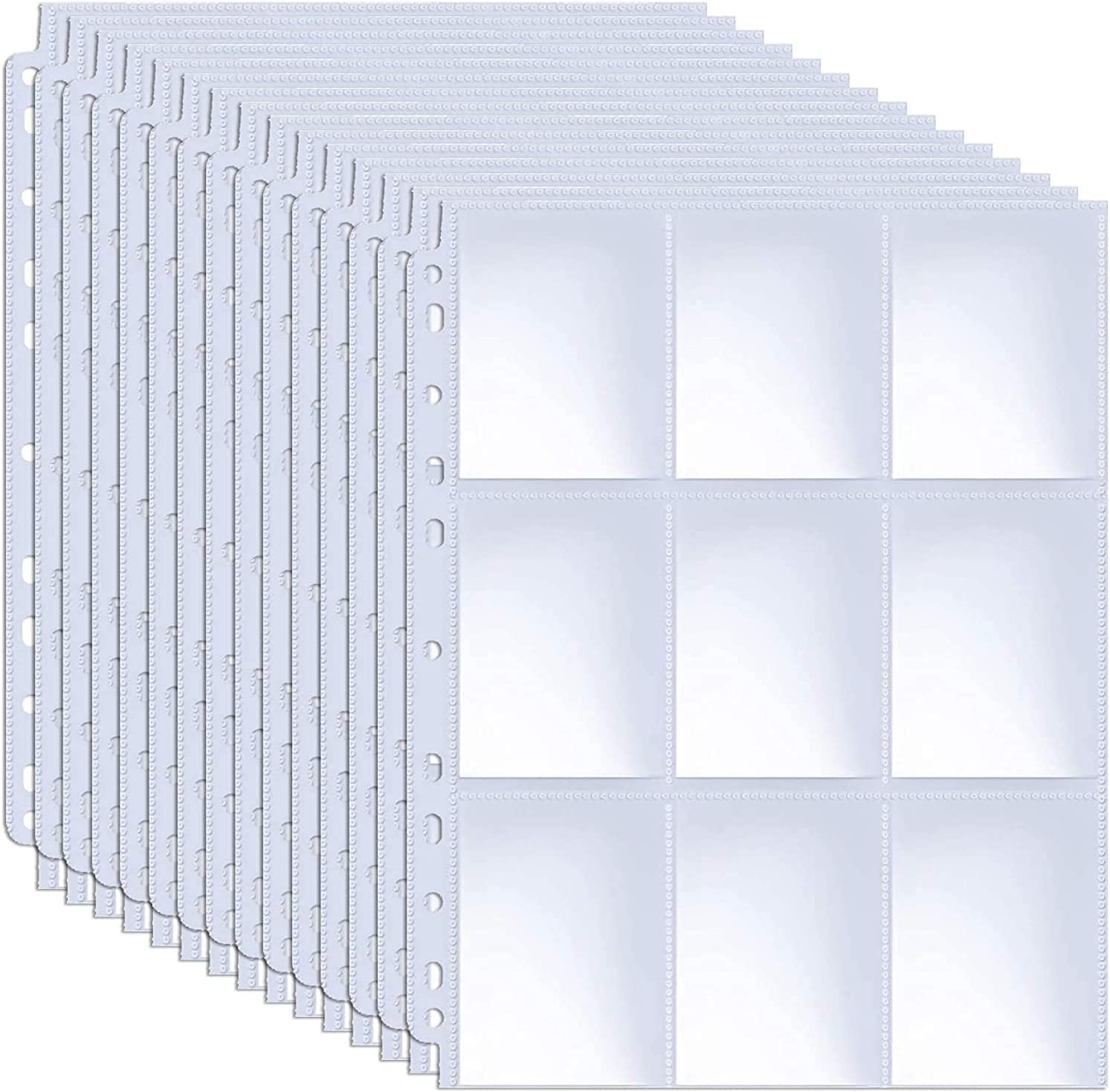 KAHEIGN 32Pcs Trading Card Sleeves, 540 Pockets Double-Sided Card Sleeve Pages 11 Holes Plastic Binder Sheets Clear Game Card Protectors for Pokemon Yu-Gi-Oh Sports Game Cards - fit 3 Ring Binder