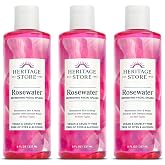 Heritage Store Rosewater, Refreshing Facial Splash for Glowing Skin, with Damask Rose, All Skin Types, Rose Water for Face Made Without Dyes or Alcohol, Vegan &amp; Cruelty Free (8oz, 3pk)