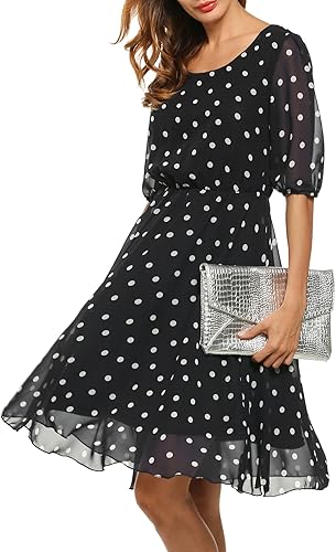 Chnnamzu Sommerkleid Damen - Chiffon Kleid Mit Rundhals & Wellensaum