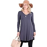 Popana Long Sleeve Tunic Tops for Women, Loose Fit Dressy Long Tops to Wear with Leggings, Soft Stretchy Tunic Top