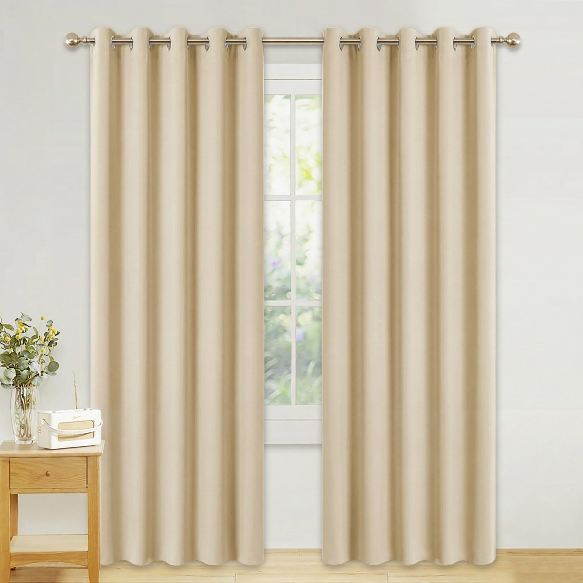 PONY DANCE Living Room Curtains - Soft Thermal Curtains & Drapes Light Blocked for Wide Windows Eyelet Panels for Sliding Glass Door, 2 Pcs, 66 by 90 Inch (Width - Depth), Biscotti Beige — image 1