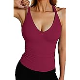 GKBK Workout Tops for Women Spaghetti Strap Ribbed Camisole Tops 2026 Basic Slim Fitted V-Neck Racerback Shirts
