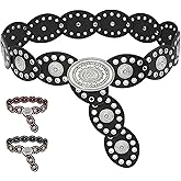 RainFlowwer Disc Western Belt for Women–Stylish Chunky Cowgirl Belt with Metal Buckle,PU Leather,Perfect for Dresses & Jeans