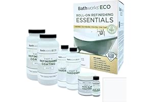 Bathworks ECO Essentials Roll-On Refinishing Kit - 26 fl oz (1.6 Pint), Low Odor, Low VOC, DIY Epoxy Coating with Non-Slip Application - High Gloss White Finish for Bathtubs, Tile, Sinks, Showers & Countertops